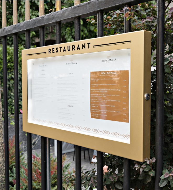 Exhibidor de carta menú para exterior con luz y llave